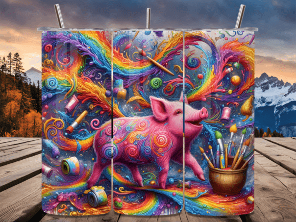 Abstract Splatter Pig Tumbler Design