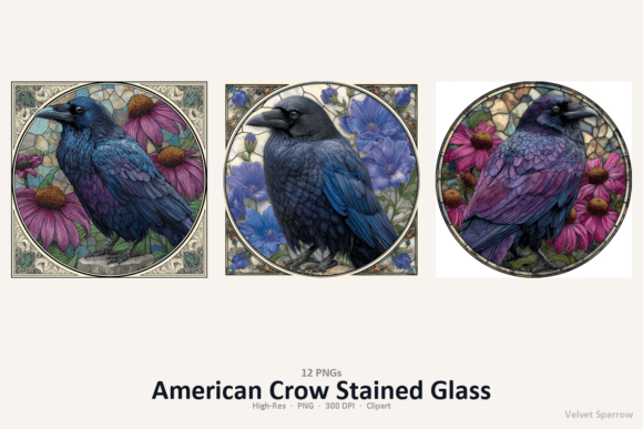 American Crow Stained Glass