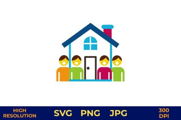 Colorful Family and House Vector