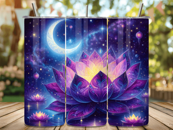 Crescent Moon Purple Lotus Lake Tumbler