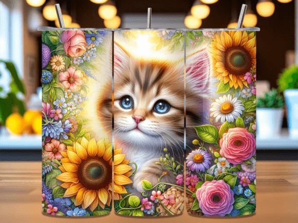 Cute Kitten Sunflower Tumbler Wrap PNG: A Versatile Design for Creative Projects