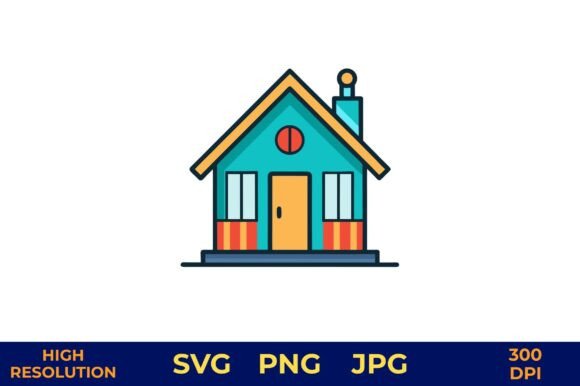 Cute Small Home Icon in Vibrant Colors: A Versatile Design for Creative Projects