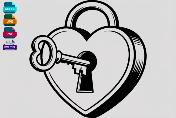 Heart Lock and Key SVG Clipart