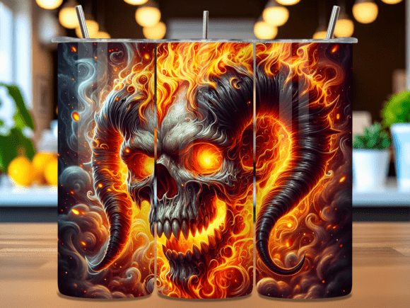 Horned Demon Skull Tumbler Wrap PNG