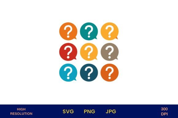 Nine Question Marks in Colorful Bubbles