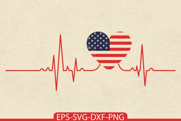 Patriotic Heart Pulse SVG USA Flag
