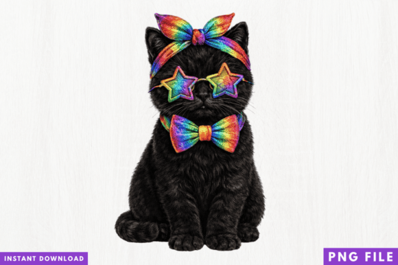 Rainbow Cat Glasses PNG Design