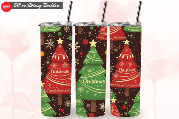 Retro Christmas Tree Tumbler Wraps PNG