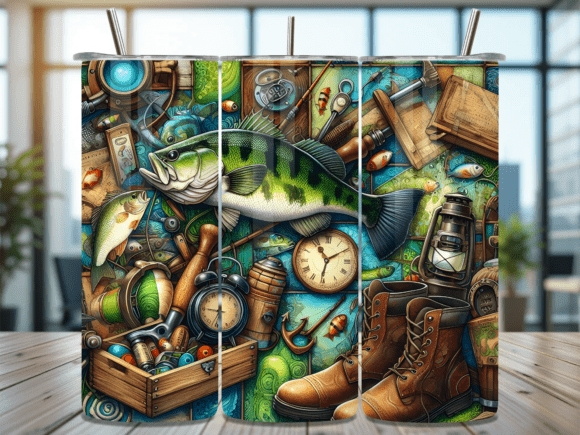 Vintage Fishing Gear Collage Tumbler: A Unique Design for Modern Use