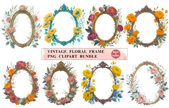 Vintage Floral Frame PNG Clipart Bundle