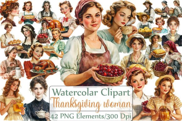 Vintage Thanksgiving Woman Clipart: A Timeless Resource for Creative Projects