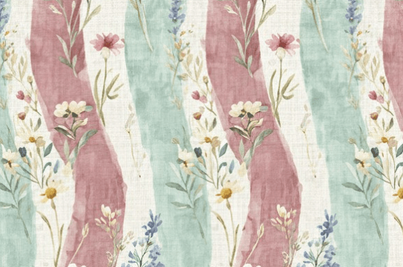Vintage Watercolor Floral Stripe Seamless