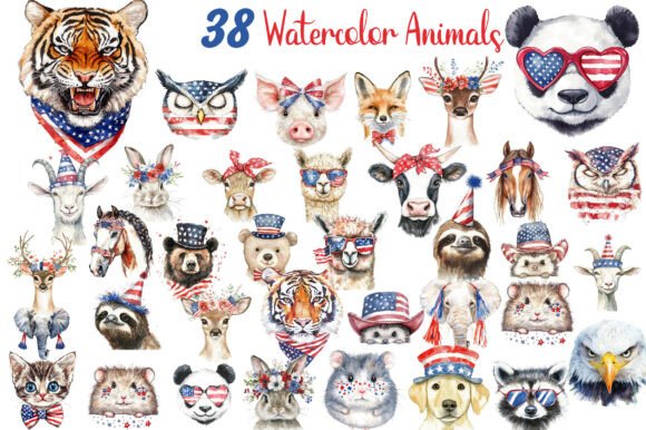 Watercolor Animal 4th of July Clipart: A Creative Resource for Every Project